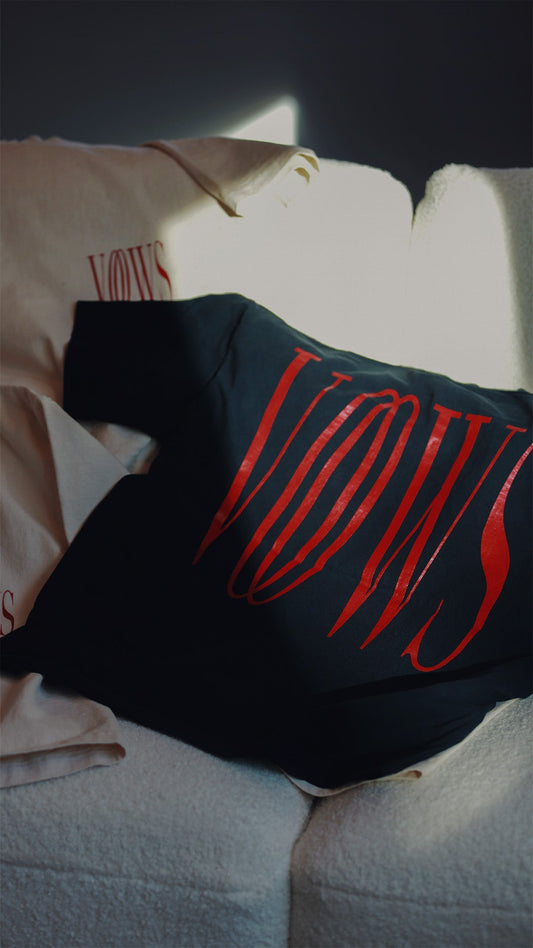 Vows T-shirt by Leven : Bold Crimson Red Mock Neck T-Shirt